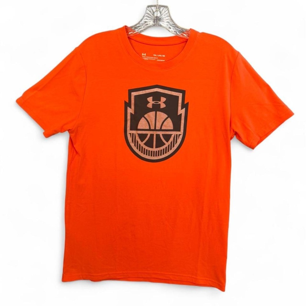 Under Armour Boys Youth XL Orange Basketball Crest Graphic Short Sleeve Shirt
